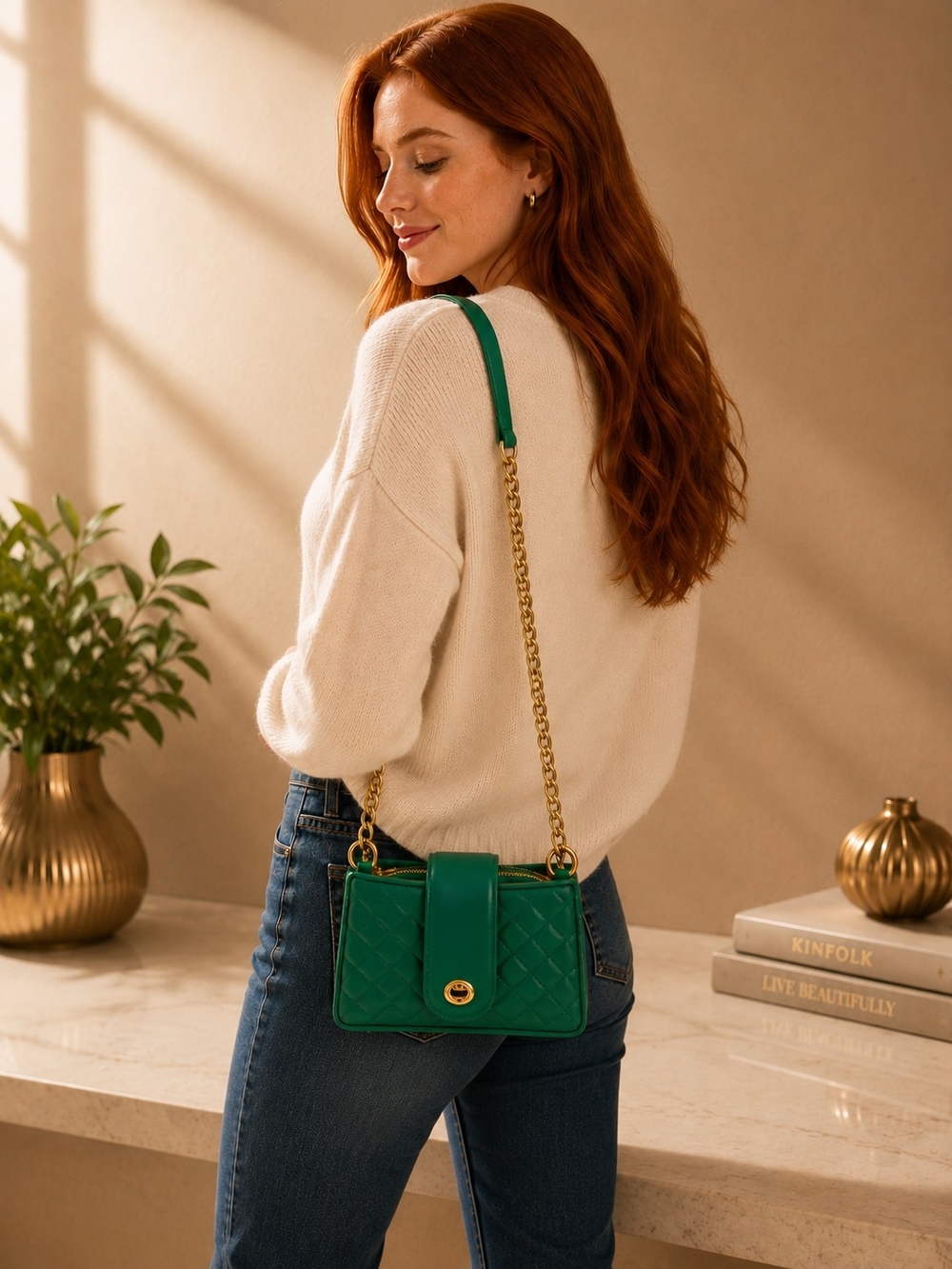 Scarleton Emerald Green Quilted Crossbody/Shoulder
